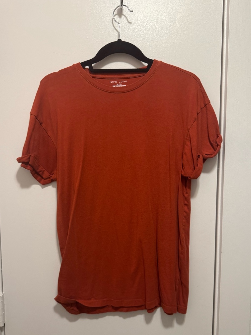 New Look Men’s Burnt Orange Roll Sleeve Crew Neck T-Shirt Small S Casual Tee